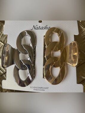 Natasha Couture Linked Chain Hair Clips — Gold & Silver set NWT